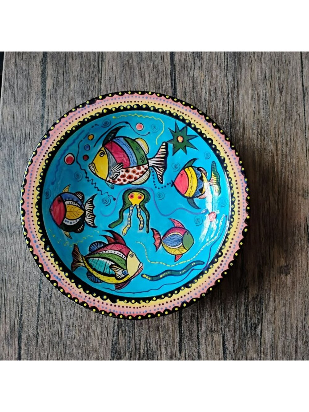 Vintage Penzo Pottery Zimbabwe 10” Fish Bowl Signed David Sipanda 2000 Folk Art